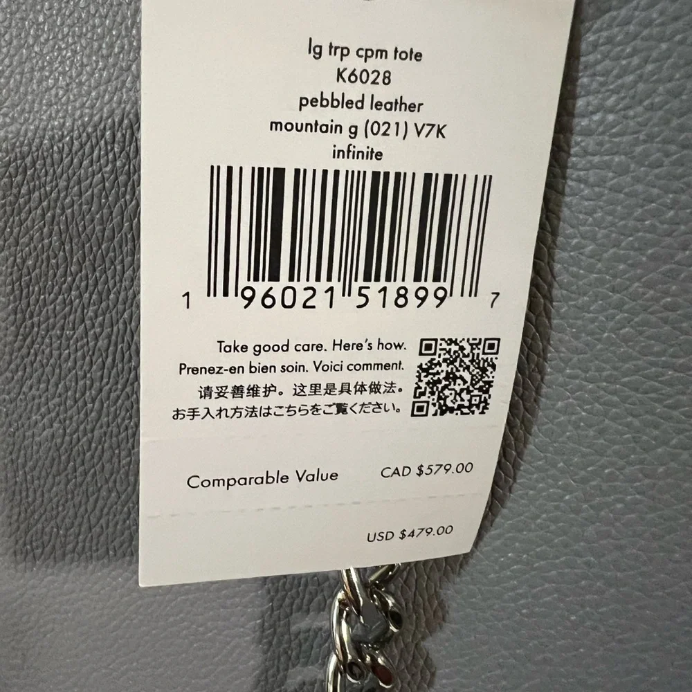 Kate Spade Light Gray Pebble Leather Chain Strap Tote NWT